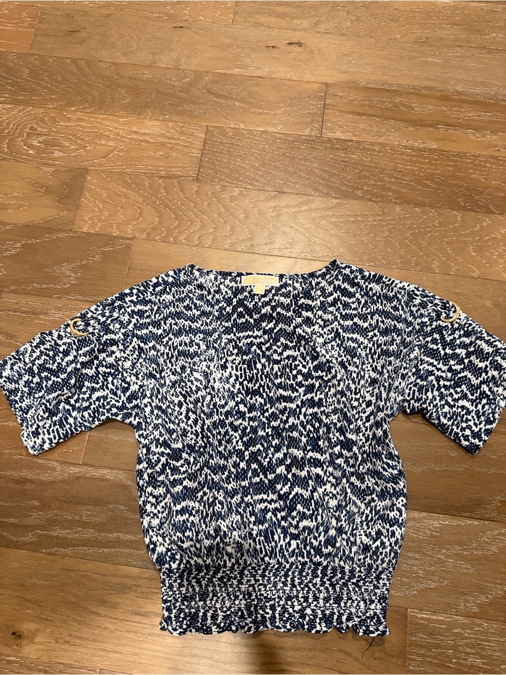 Michael Kors Blue and White Short Adjustable Short Sleeve Crop Top